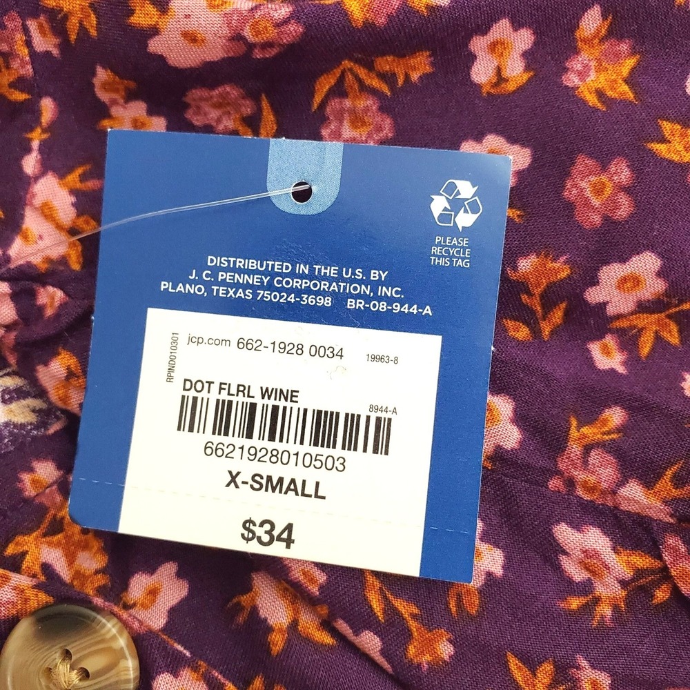 Arizona Jean Co. Womens XS Extra Small Top Floral Button-Down Long Sleeve Rayon - Picture 3 of 10